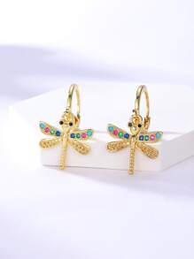 Thả hoa tai Khối Zirconia  con chuồn chuồn - Vàng - Xem 3