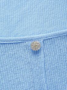SHEIN Puff Sleeve Peplum Tee - Baby Blue - View 3