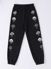 SHEIN Unity Quần thể thao nữ Thực vật - màu đen - Xem 1