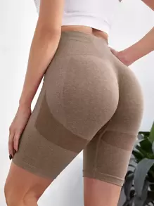 Yoga Basic Shorts biker panel en contraste sin costura - Marrón Mocha - Ver 1