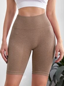 Yoga Basic Shorts biker panel en contraste sin costura - Marrón Mocha - Ver 2