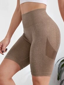 Yoga Basic Shorts biker panel en contraste sin costura - Marrón Mocha - Ver 3