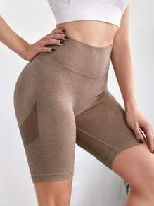 Yoga Basic Shorts biker panel en contraste sin costura - Marrón Mocha - Ver 4