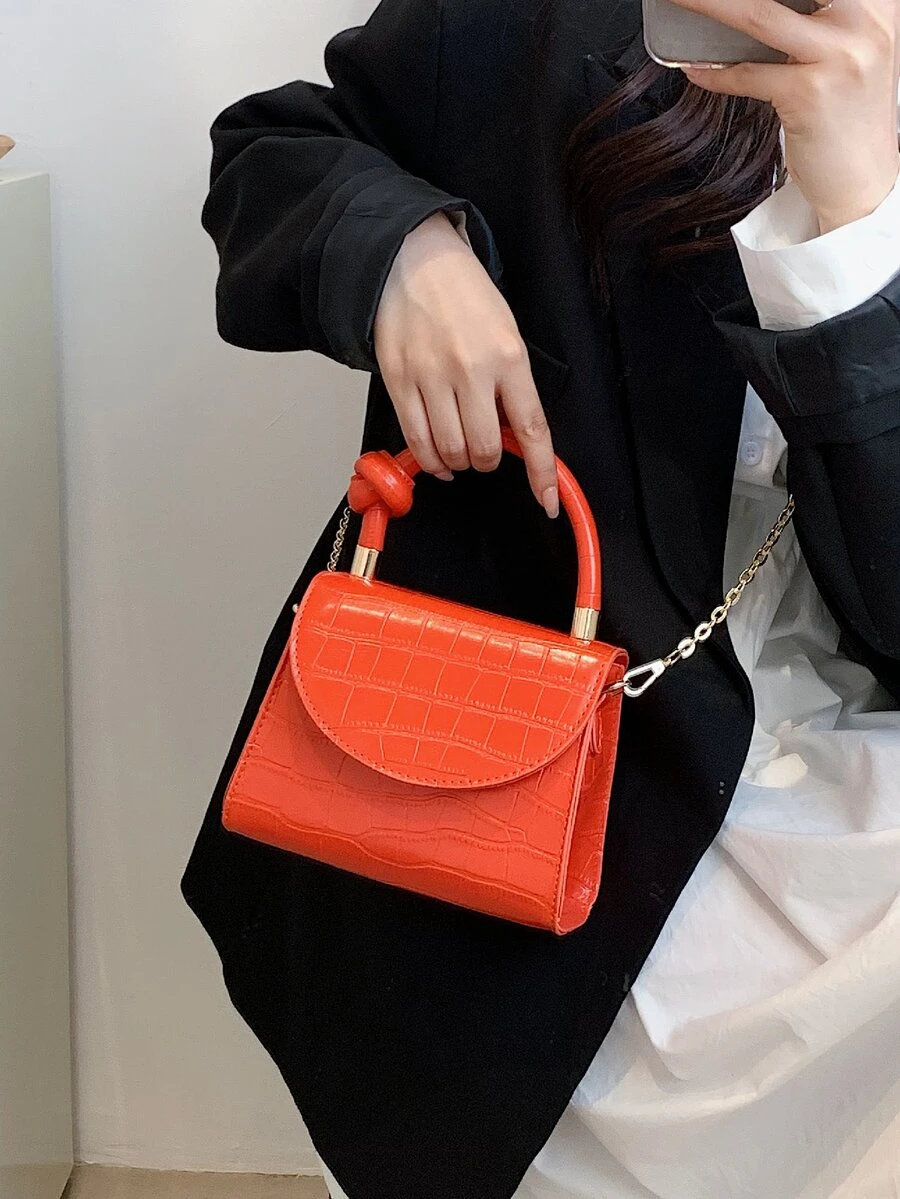New Design Versatile Chain Crossbody Bag, Casual Clean Color Crocodile ...