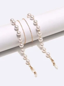 10 毫米珍珠眼镜链，铜色，休闲度假风格，适合女士 - 彩色 - 查看 1