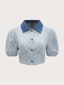 SHEIN MOD Áo sơ mi In kẻ sọc Cổ áo tương phản Ống tay áo - Nhiều màu - Xem 1