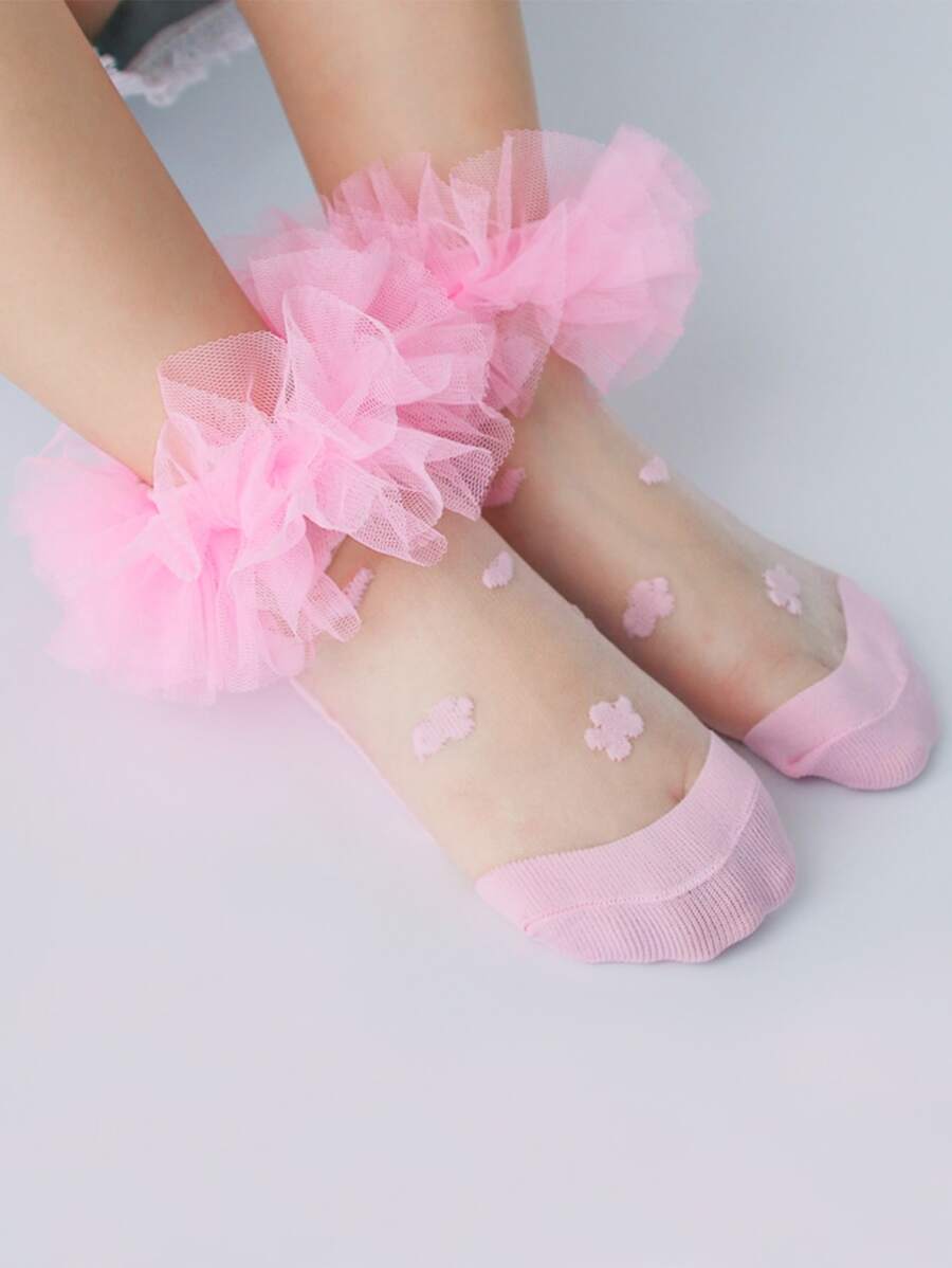 Toddler Girls Lace Trim Socks - Pink - View 1