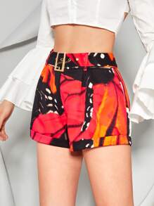 Israel Jasso Graphic Pattern Buckled Belted Shorts - Multicolor - View 3
