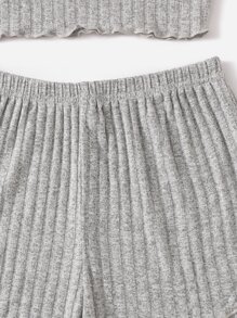 ROMWE X Gabiciamp Ribbed Lettuce Trim PJ Set - Grey - View 3