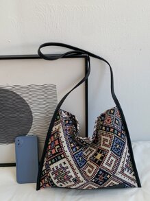 Geometric Pattern Bucket Bag - Multicolor - View 3