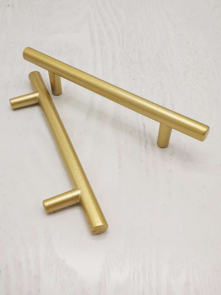 2pcs/set Aluminum Alloy T-shaped Drawer Handle (96mm Hole Distance) - Gold - View 1
