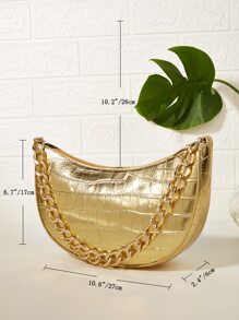 Shiny Alligator Print Chain Strap Baguette Shoulder Bag - Gold - View 5