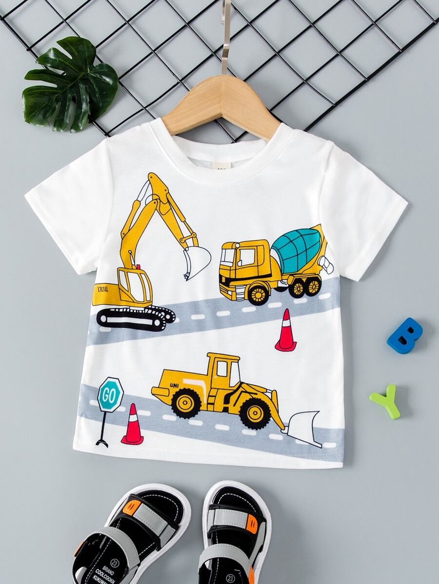 SHEIN Young Boy Car Print Tee - White - View 1