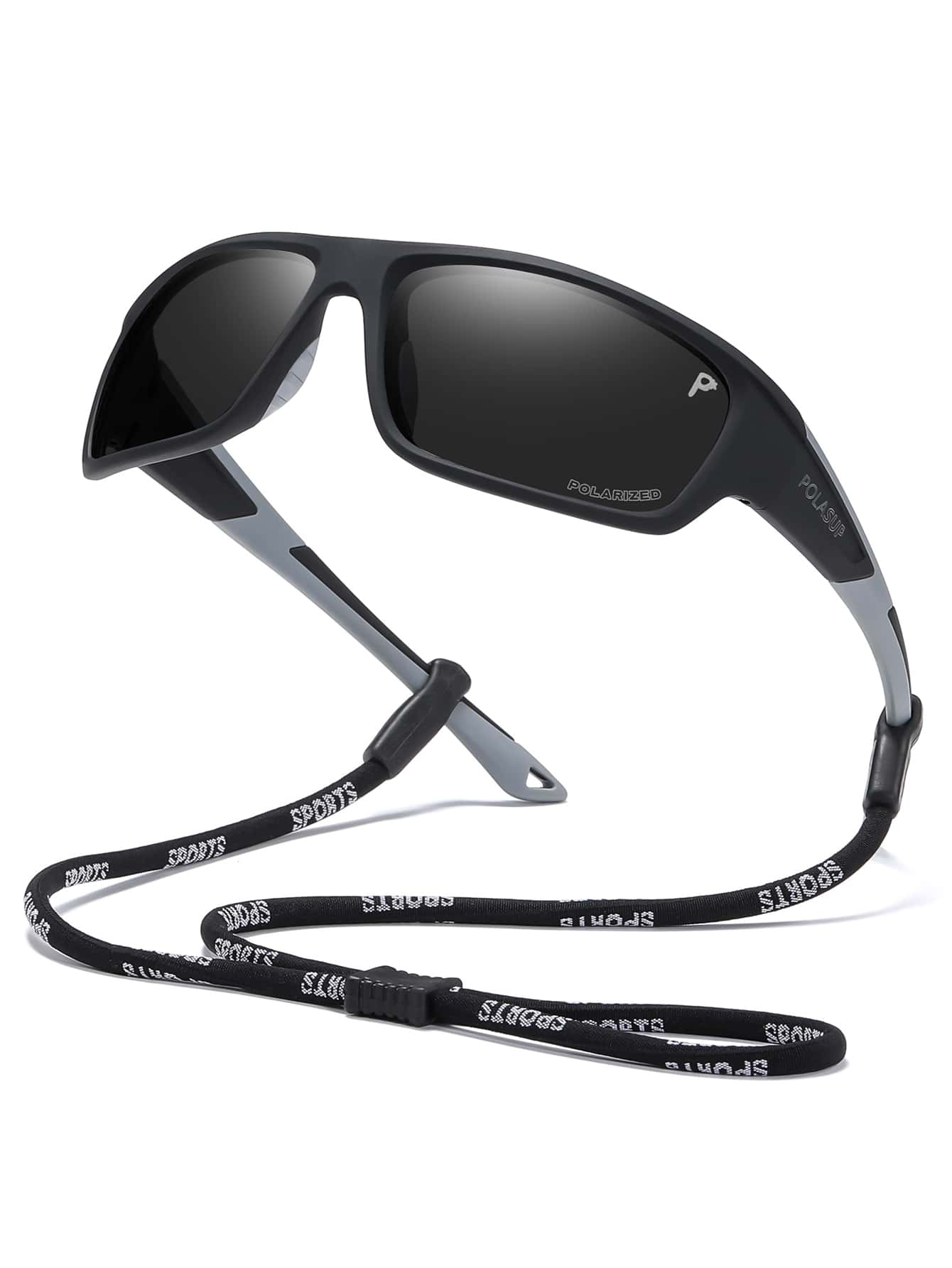 POLASUP 1 Par de Óculos Esportivos, de Ciclismo, Direção, Pesca, Moda, Caminhada ao Ar Livre, Viagem, Ciclismo com Almofadas de Silicone Antiderrapantes (Incluindo Corda de Silicone para Óculos, Estojo Portátil para Óculos, Pano de Limpeza) - Preto - Visão 5