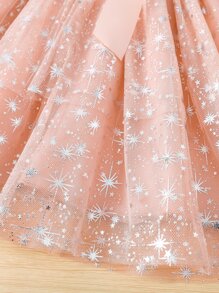 SHEIN Niñitas Vestido con cinturón en contraste con estrella de malla ribete con fruncido - Rosa vieja - Ver 6