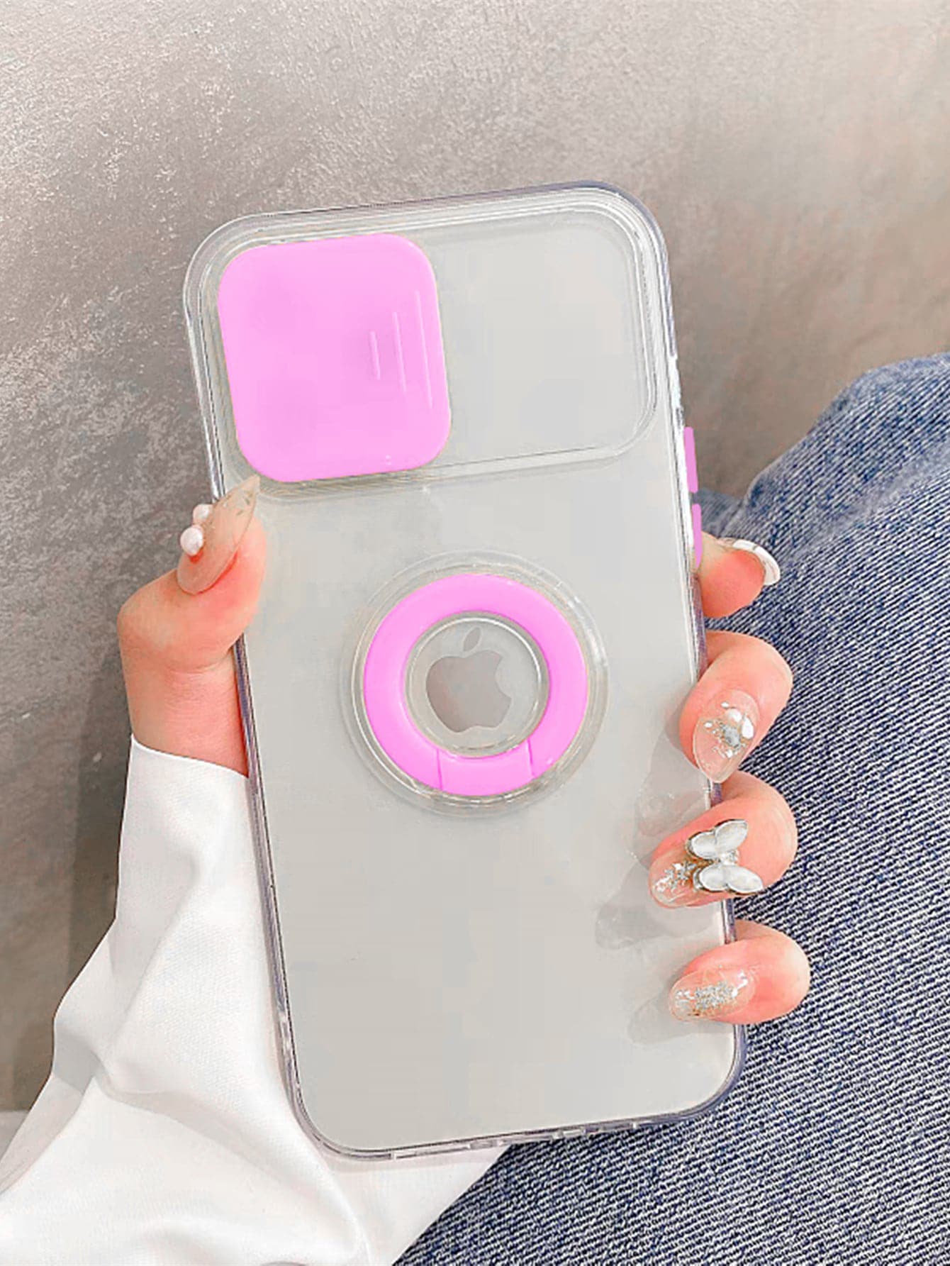Vỏ điện thoại trượt có giá đỡ nhẫn - Hồng - Xem 1