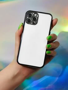 1pc Solid Color Transparent TPU Soft Phone Case With Electroplated Edge And Precision Holes, Compatible With IPhone - Black - View 2