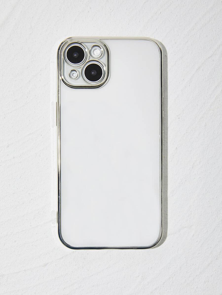 1 pieza Funda de teléfono blando transparente de TPU de unicolor con borde recto electroluminescente y agujeros precisos, compatible con iPhone - Plateado - Ver 1