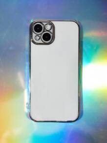 1 pieza Funda de teléfono blando transparente de TPU de unicolor con borde recto electroluminescente y agujeros precisos, compatible con iPhone - Plateado - Ver 2