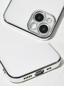 1 pieza Funda de teléfono blando transparente de TPU de unicolor con borde recto electroluminescente y agujeros precisos, compatible con iPhone - Plateado - Ver 3
