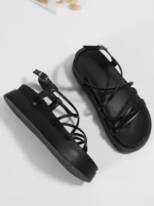 Modische Plateau-Sandalen für Damen, Keilabsatz mit dicker wasserfester Sohle, Strandpantoffeln mit doppelter Sohle, stilvolle Outdoor-Schleifen-Pantoffeln in Schwarz