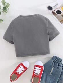 Girls Sun & Moon Print Tee - Grey - View 2