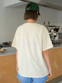 DAZY 蝴蝶與花卉印花落肩 T 卹 - 杏色 - 查看 2