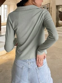 DAZY Ribbed Knit Dual Pocket Tee - Mint Green - View 2