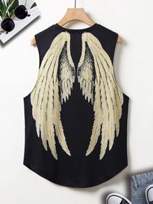 Manfinity LEGND Men Wings Print Curved Hem Tank Top - Black - View 1