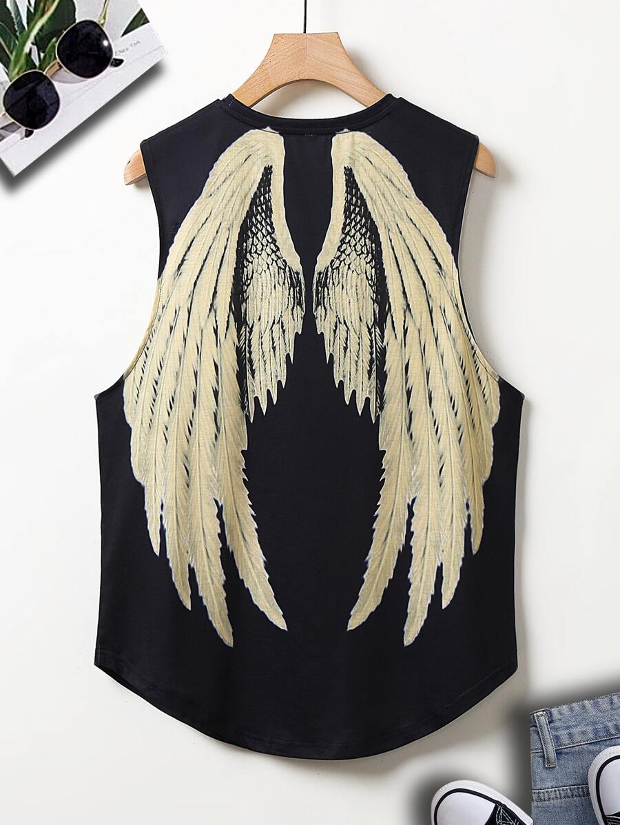 Manfinity LEGND Men Wings Print Curved Hem Tank Top - Black - View 1