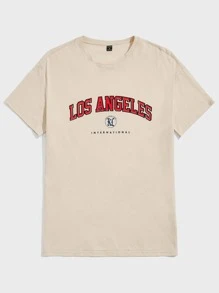 Manfinity RebelGame Men Letter Graphic Crew Neck Tee - Apricot - View 1