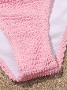 青少女織紋連環環單肩泳衣 - 淺粉色 - 查看 4