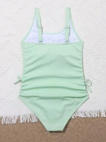 SHEIN Chicas adolescentes Bañador una pieza simple de canalé - verde menta - Ver 2