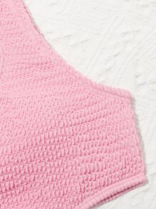 青少女織紋連環環單肩泳衣 - 淺粉色 - 查看 5