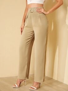 SHEIN Pantalones rectos de talle alto - Caqui - Ver 1
