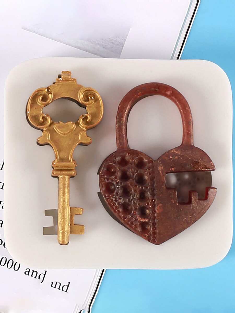 1入組鑰匙和鎖形狀DIY矽膠模具 - 灰色 - 查看 1