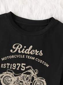 SHEIN Unity Motorcycle & Letter Graphic Tee Graphic Tees Women Tops - Black - View 3
