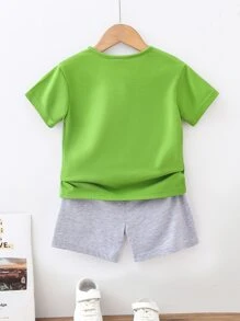 SHEIN 男童卡通圖形3d拼接短袖t恤與短褲