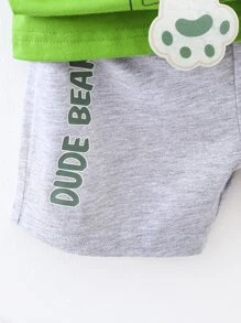 SHEIN 男童卡通圖形3d拼接短袖t恤與短褲