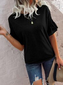 SHEIN Unity 打褶荷葉袖T恤 - 黑色 - 查看 6