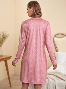 SHEIN Maternity Polka Dot Print Tank Dress & Open Front Robe For Mother, Fall Clothes - Dusty Pink - View 4