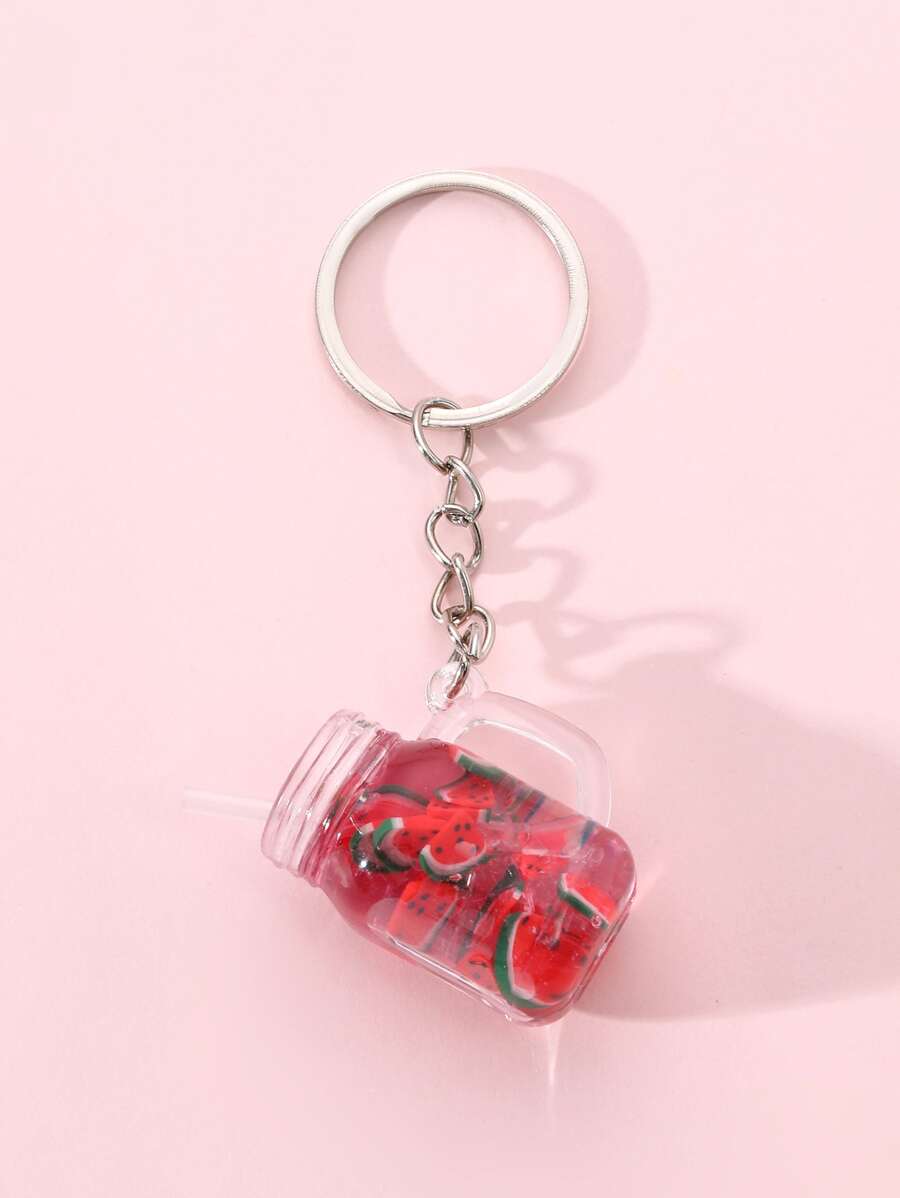可爱西瓜饮料吊饰钥匙扣汽车配件包袋吊饰校园哥特风Y2K万圣节配件教师节圣诞节礼物创意包袋配件挂绳带身份证夹汽车配件包袋吊饰