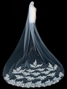 Velo catedral con bordado con encaje - Blanco - Ver 2