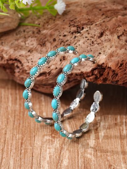Turquoise Decor Open Hoop Earrings