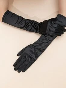 Solid Long Gloves - Black - View 1