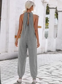 SHEIN LUNE Áo liền quần nữ màu trơn Giải trí - Xám - Xem 2