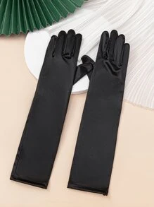 Solid Long Gloves - Black - View 3