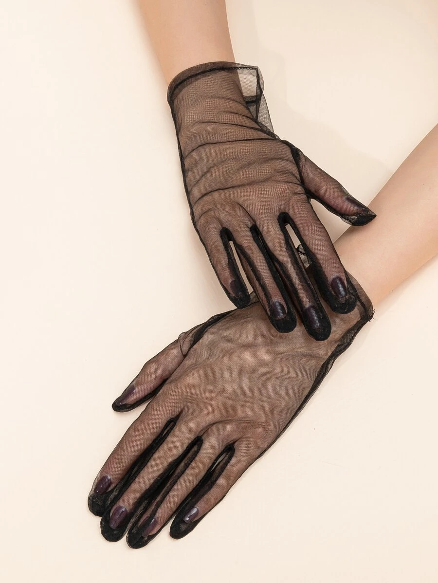 透視網紗手套 - 黑色 - 查看 1
