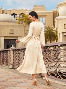 SHEIN Najma Appliques Belted Arabian Dress - Apricot - View 2