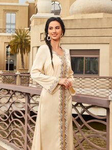SHEIN Najma Appliques Belted Arabian Dress - Apricot - View 5